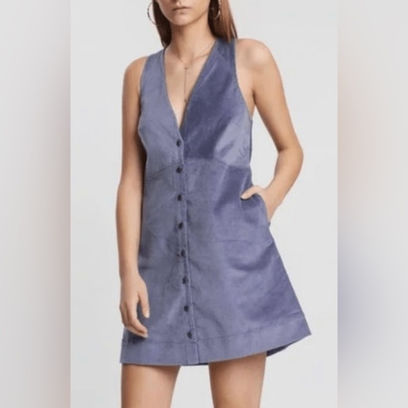 Free People  Blue Cord Button Down Dress - Picture 1 of 5